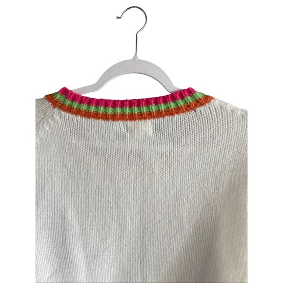 BiBi Womens White Green Fiesta Metallic Short Puff Sleeve Sweater Size Medium - Picture 9 of 12